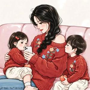 中年少女带俩娃头像